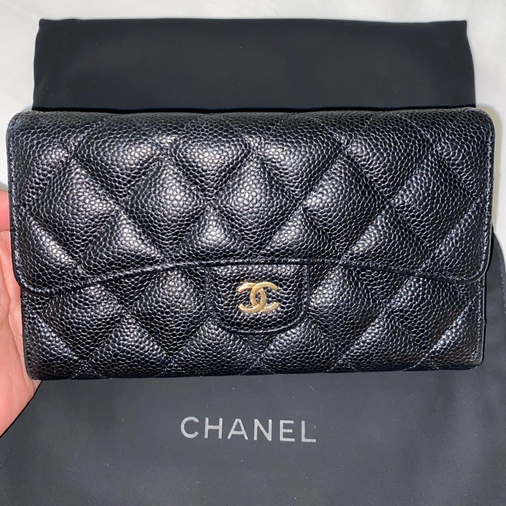 Chanel caviar quilted long flap wallet